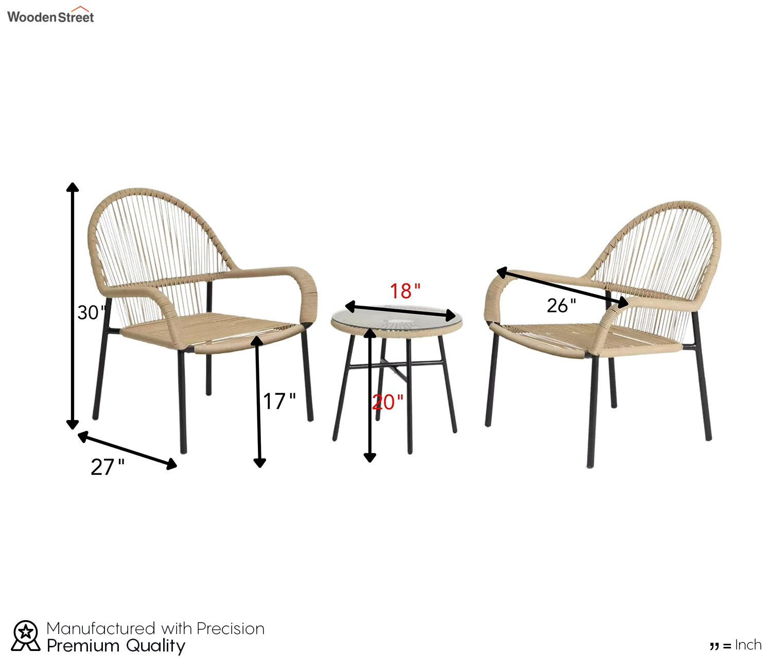 Beige Rope 2 Seater Chair Set With Table