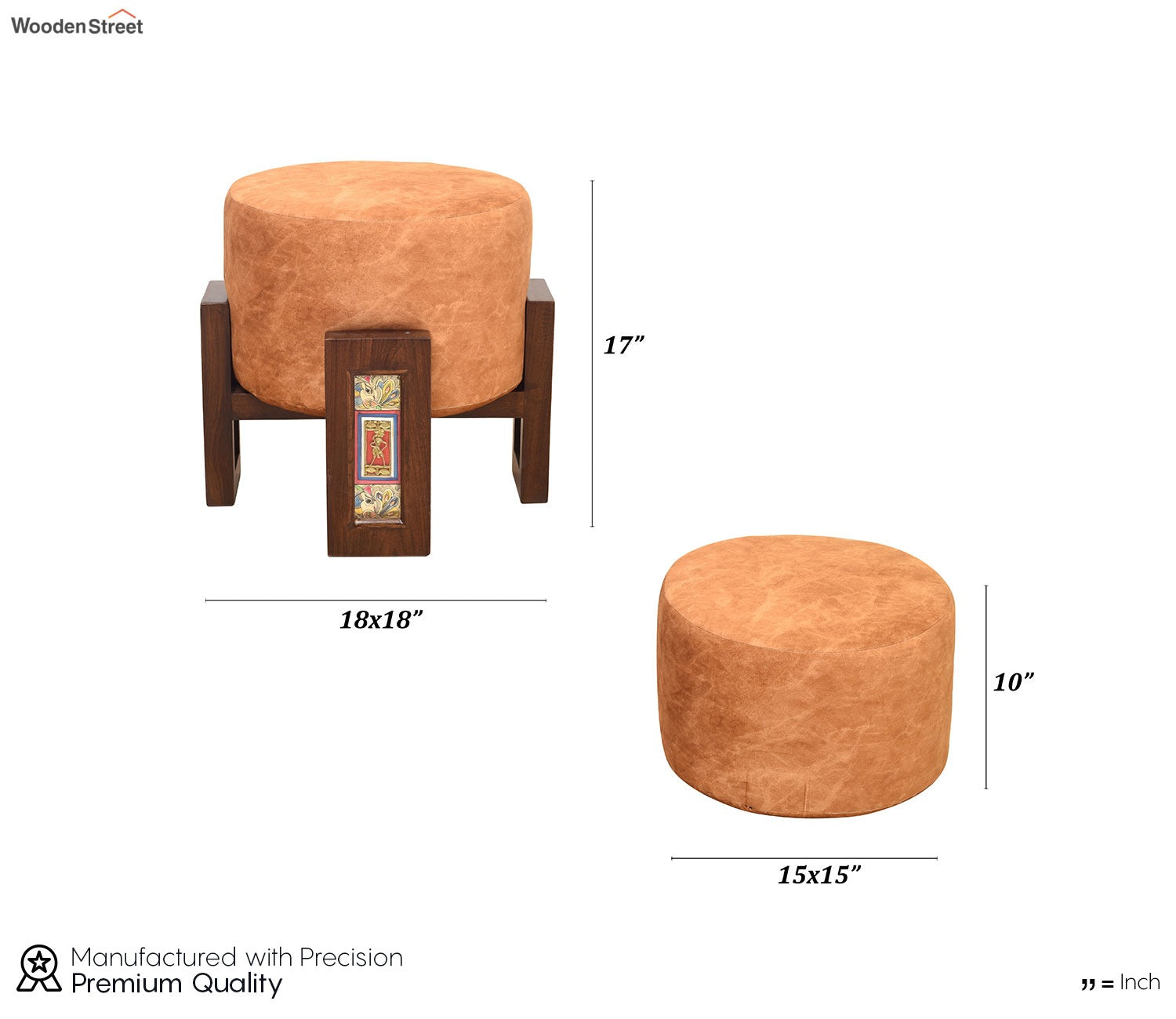 Pouffe Teak Handcrafted Dhokra Mdhbni Orange