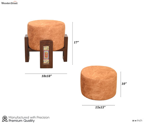Pouffe Teak Handcrafted Dhokra Mdhbni Orange