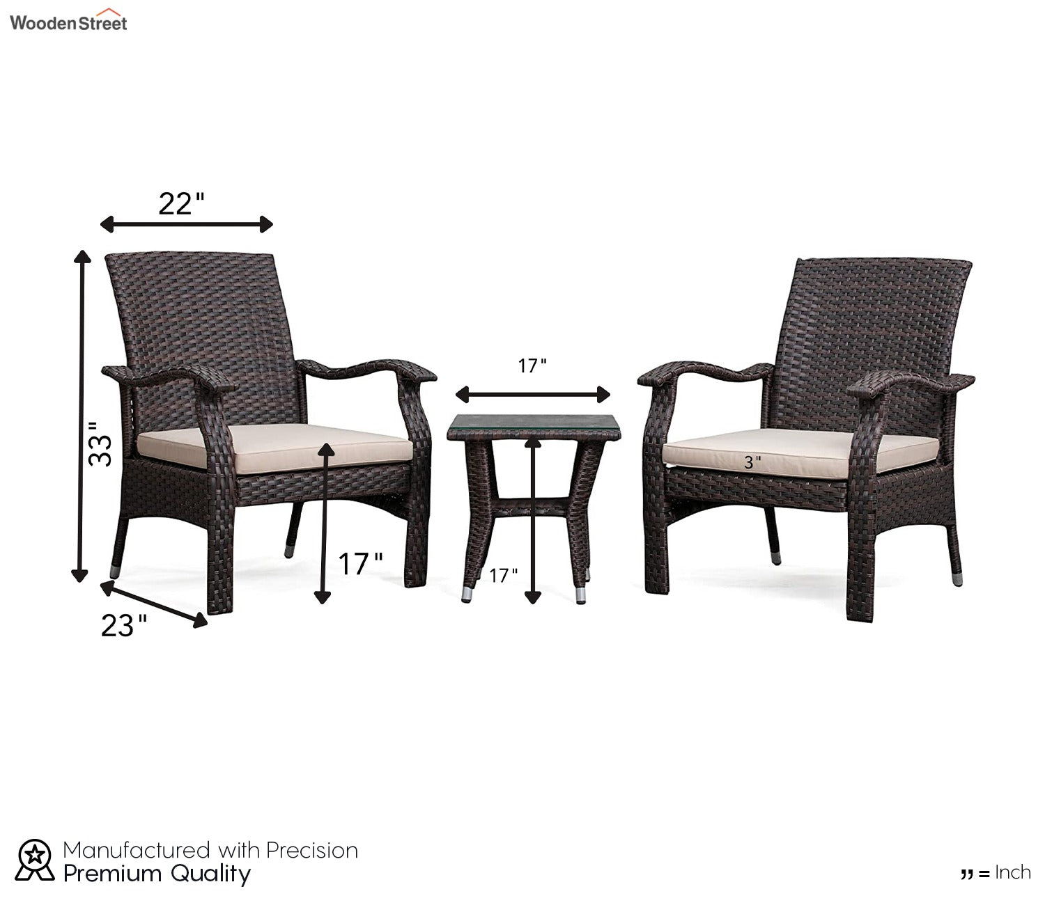Dark Brown Rattan And Wicker 2 Seater Set With Table And Off White Cushions