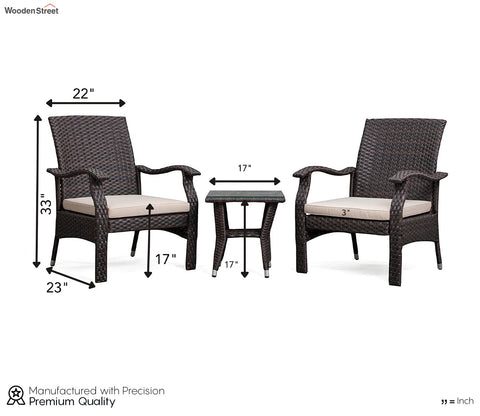 Dark Brown Rattan And Wicker 2 Seater Set With Table And Off White Cushions