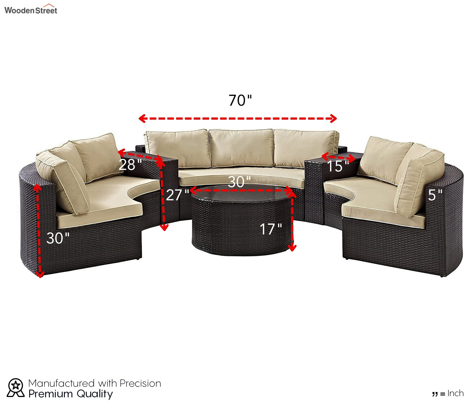 Dark Brown Rattan And Wicker 9 Seater Patio Set With Table And Cream Cushions