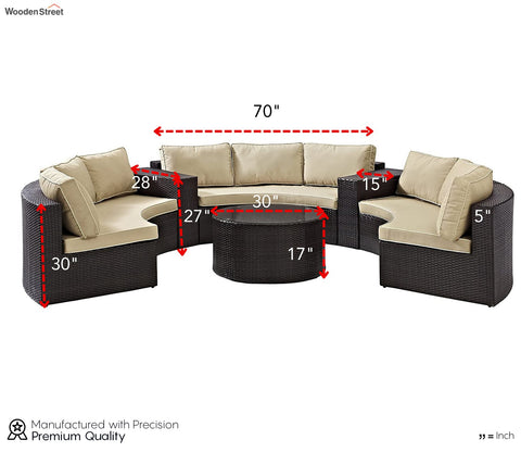 Dark Brown Rattan And Wicker 9 Seater Patio Set With Table And Cream Cushions