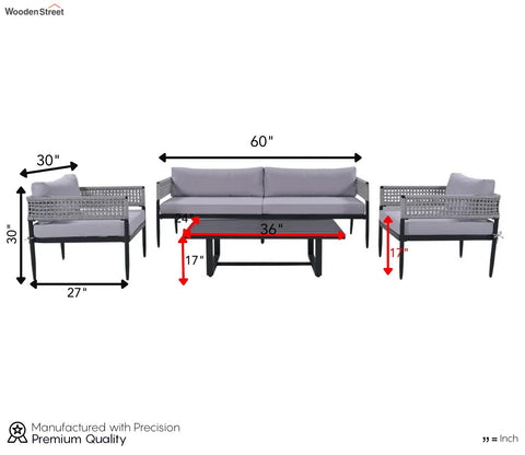 Grey Rope 4 Seater Sofa Set With Table And Grey Color Cushions