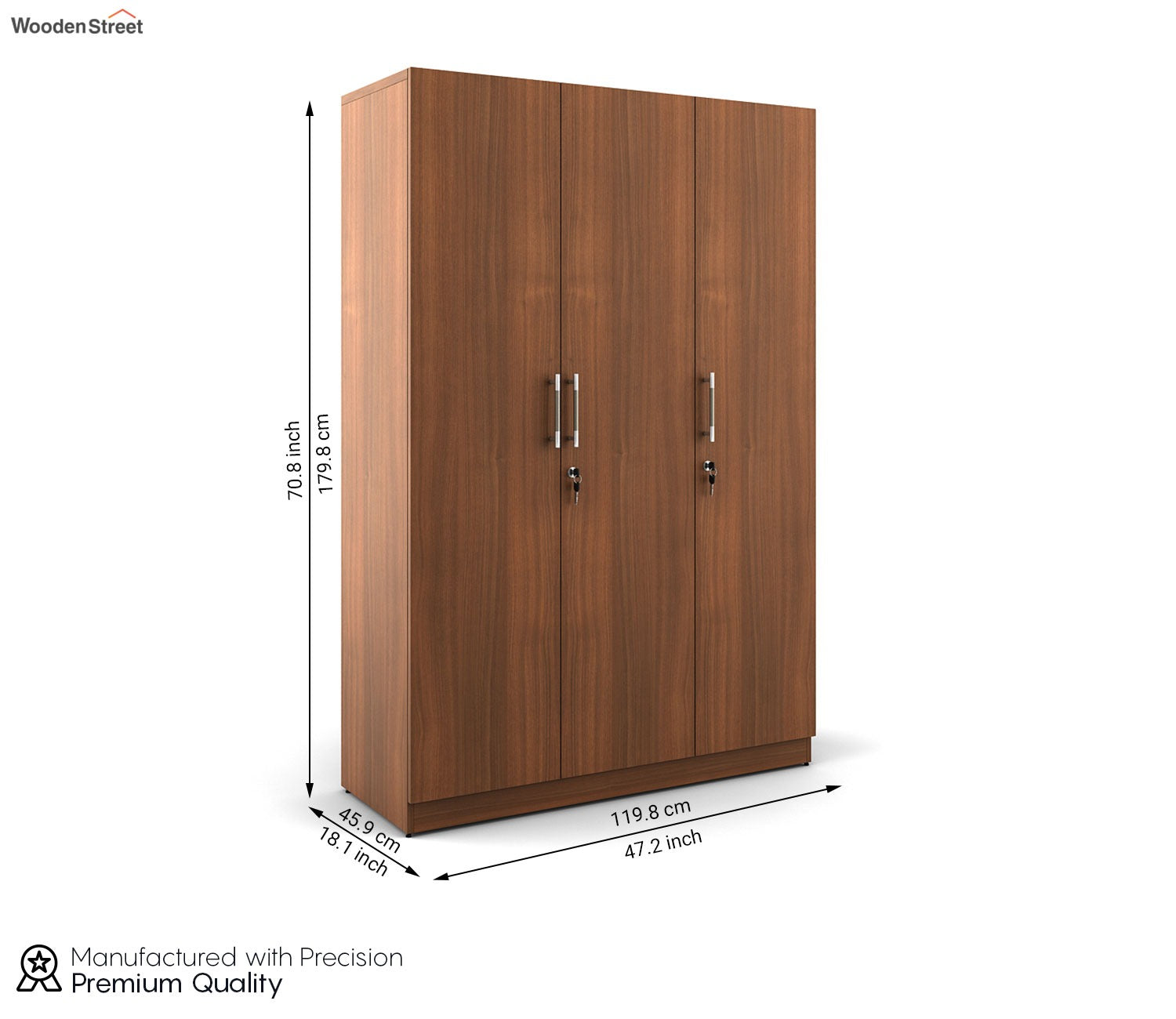 Kosmo Optima 3 Door Engineer Wood Wardrobe (Exotic Teak Finish)