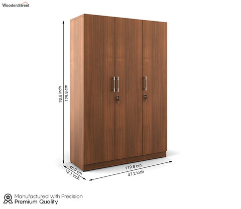 Kosmo Optima 3 Door Engineer Wood Wardrobe (Exotic Teak Finish)