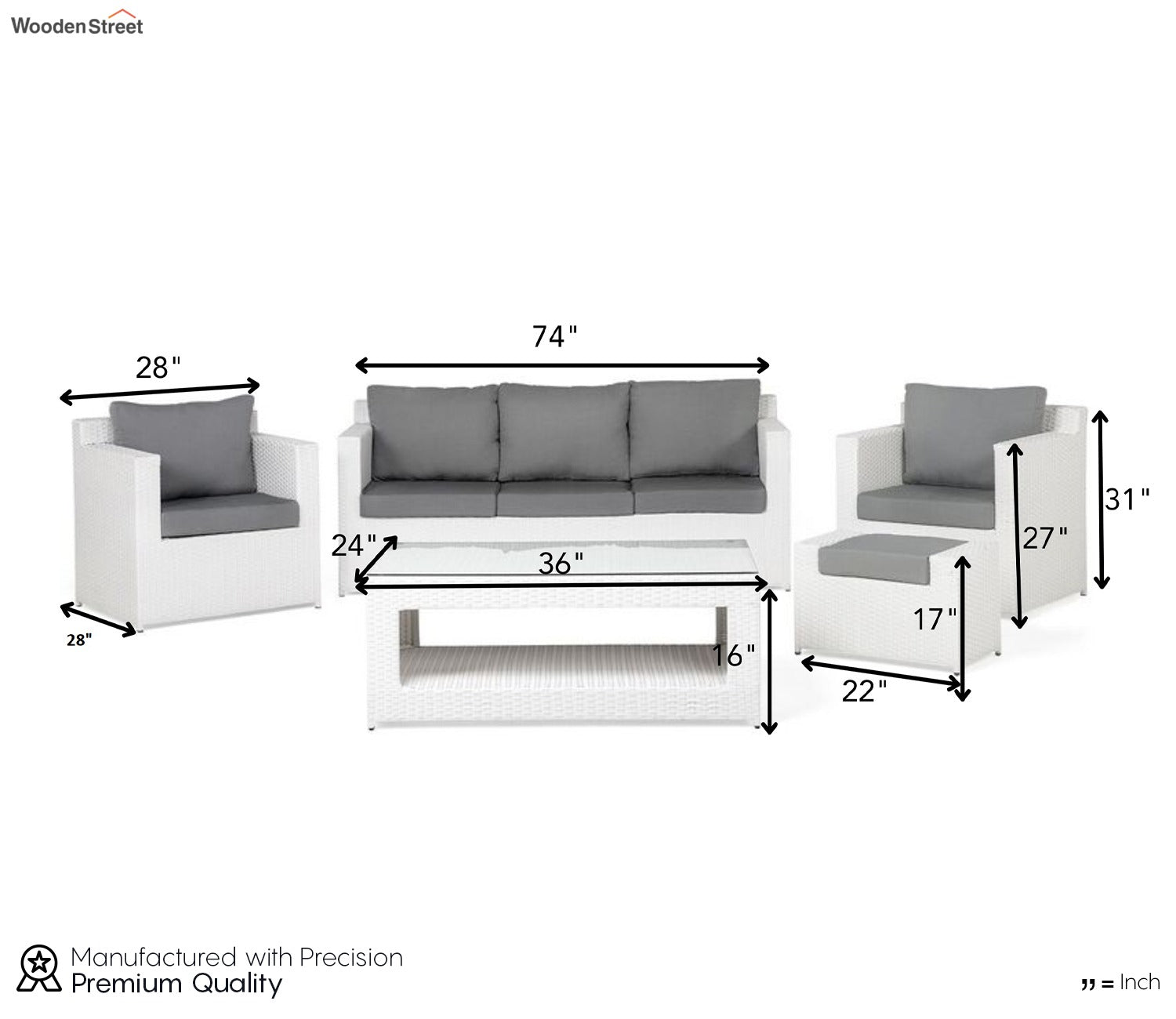 White 6 Seater Outdoor Furniture Set With Grey Cushions
