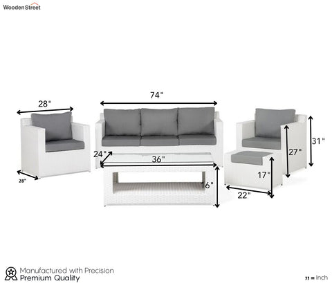 White 6 Seater Outdoor Furniture Set With Grey Cushions