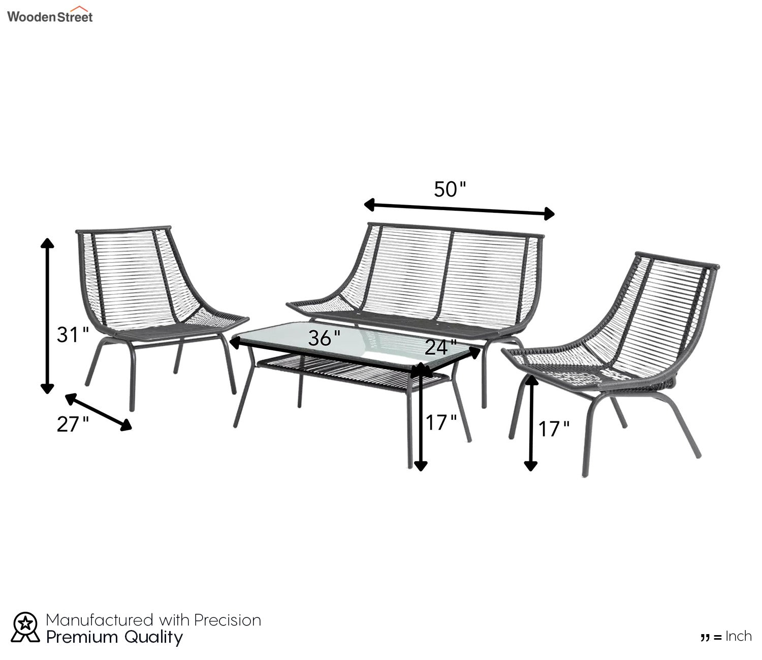 Grey Rope 4 Seater Sofa Set With Table