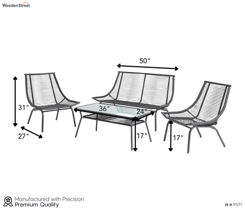 Grey Rope 4 Seater Sofa Set With Table
