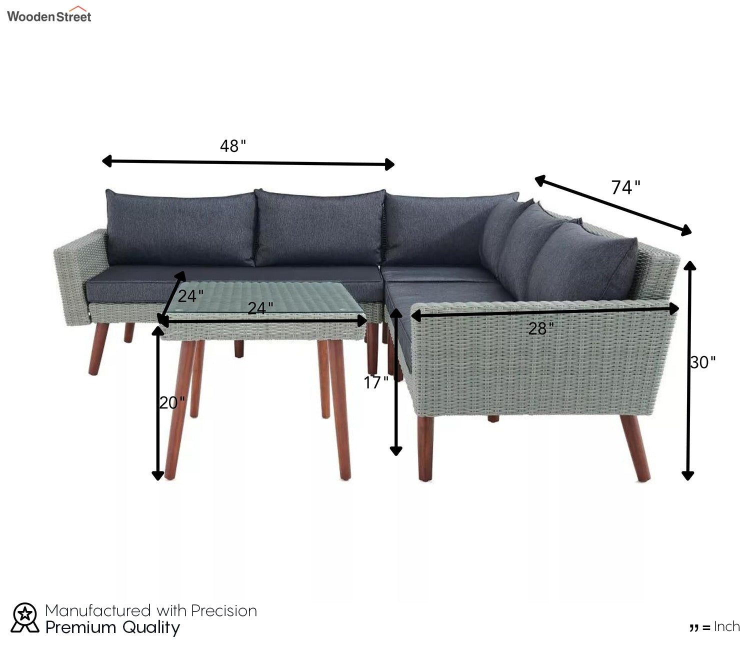 Silver Grey Rattan And Wicker 5 Seater Patio Set With Table And Grey Cushions