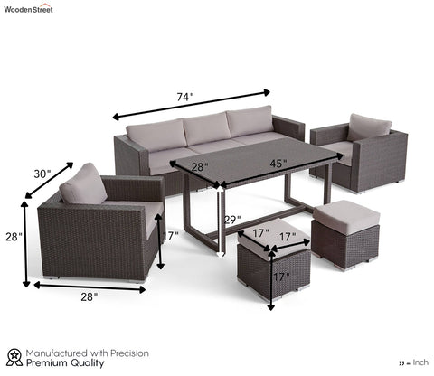 Dark Brown Rattan And Wicker 7 Seater Patio Set With table And Cream Cushions