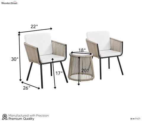 Beige Rope 2 Seater Chair Set With Table And White Cushions