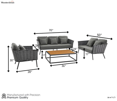 Grey Rope 6 Seater Sofa Set With Rectangle Table And Grey Cushions