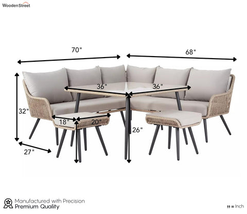 Beige Rope L Shape Sofa Set With Table And Light Grey Cushions