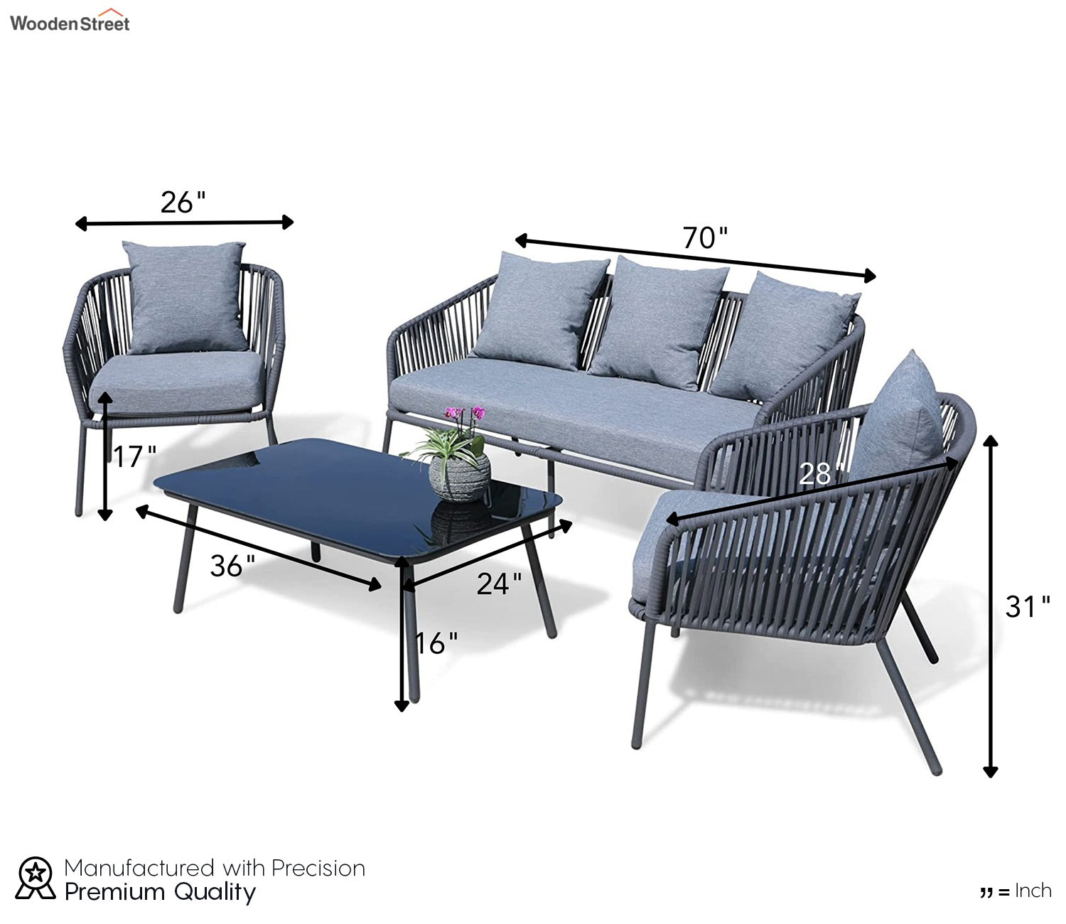 Stylish Grey Rope Outdoor Furniture Set