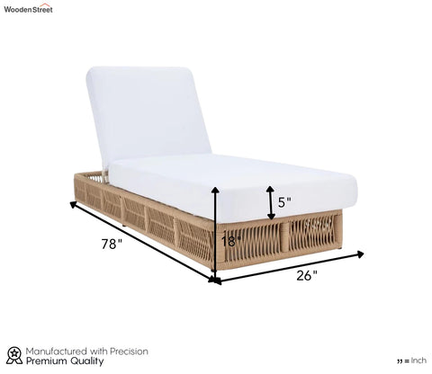 Beige Rope Outdoor Patio Lounger With Off White Cushions
