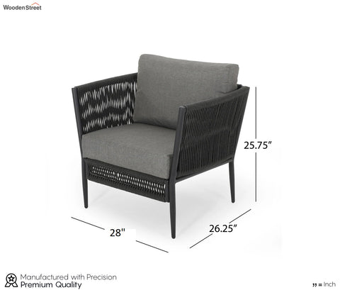 Black Rope 2 Seater Chair Set With Grey Cushions
