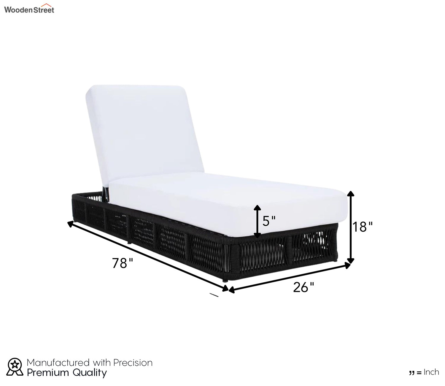 Black Rope Outdoor Patio Lounger With Off White Cushions