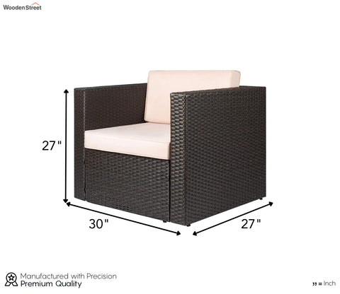Dark Brown Rattan And Wicker Garden Sofa Cum Chair With Cream Cushions