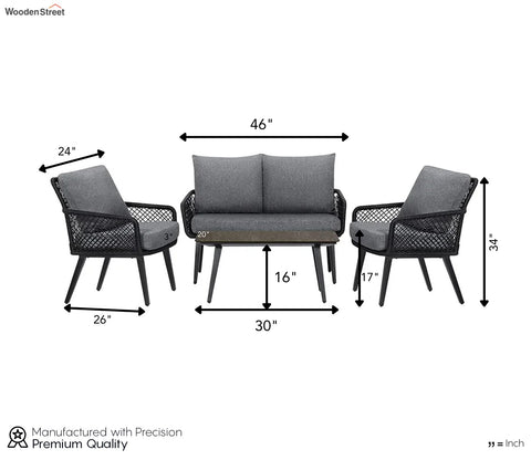 Black Rope 4 Seater With Table And Grey Cushions