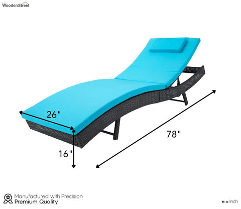Black Adjustable Outdoor Lounger With Sky Blue Cushions