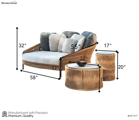 Beige Rope Daybed With Round Table And Off White Cushions