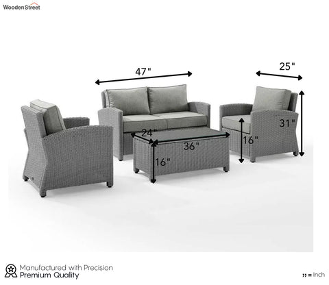 Grey Rattan And Wicker 4 Seater Patio Set With Table And Grey Cushions