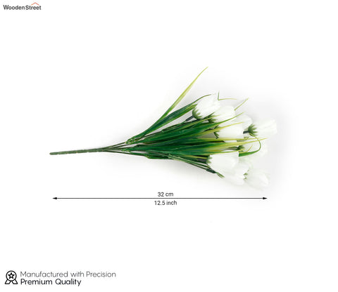 Blissful Bunch Of Roses Artificial Flower- Set Of 5 (White)