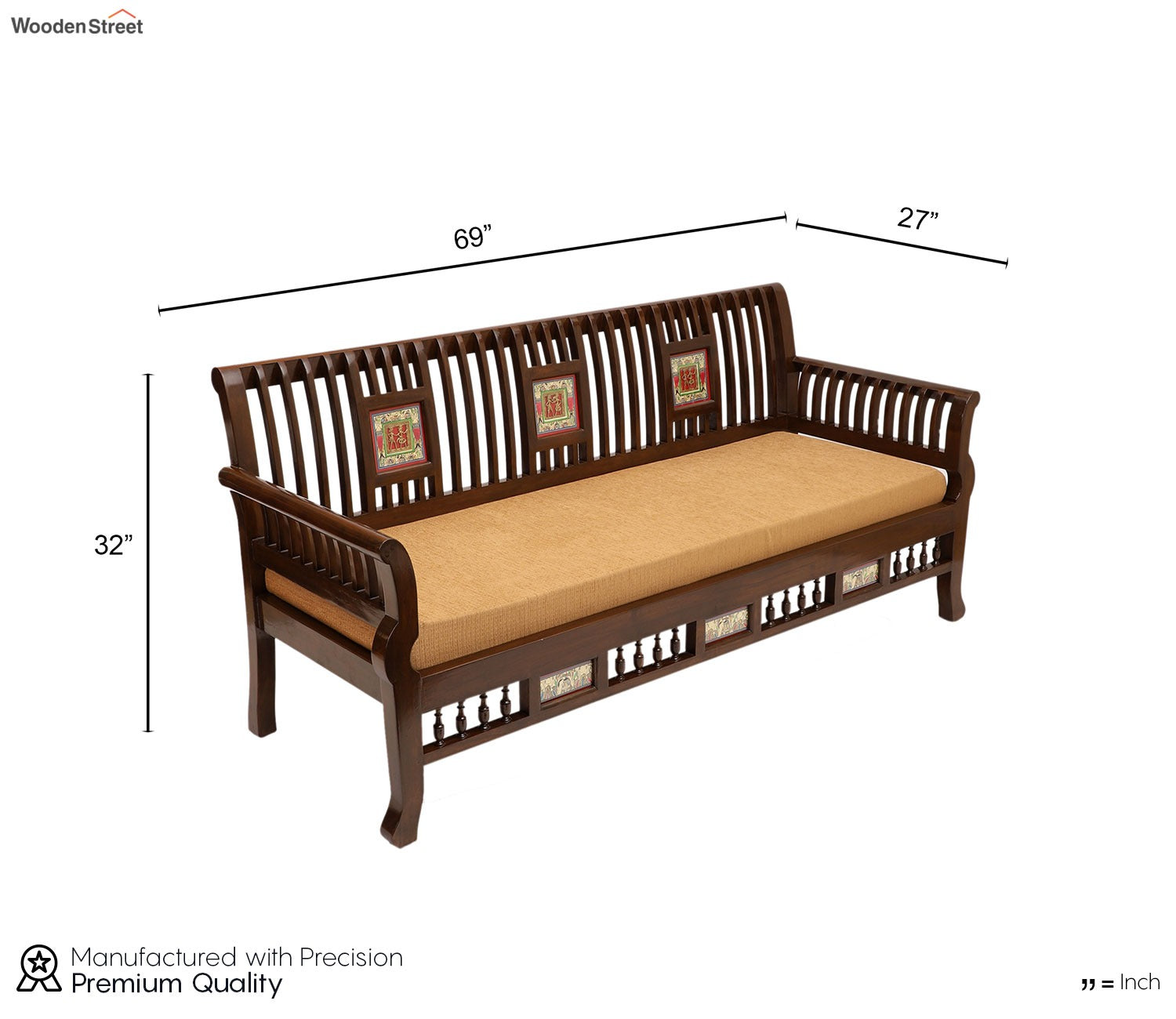 Nyle Three Seater Sofa in Teakwood with Walnut Finish