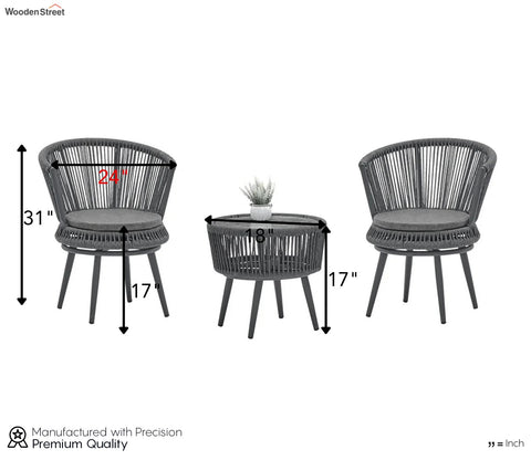 Grey Rope 2 Seater Chair Set With Round Table And Grey Cushions
