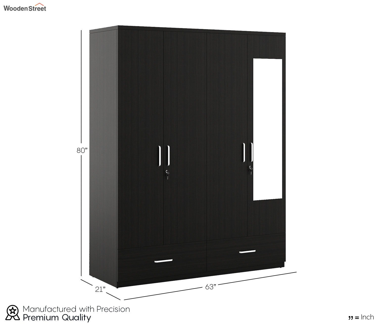 Kosmo Linden 4 Door Wardrobe with Mirror (Flowery Wenge Finish)