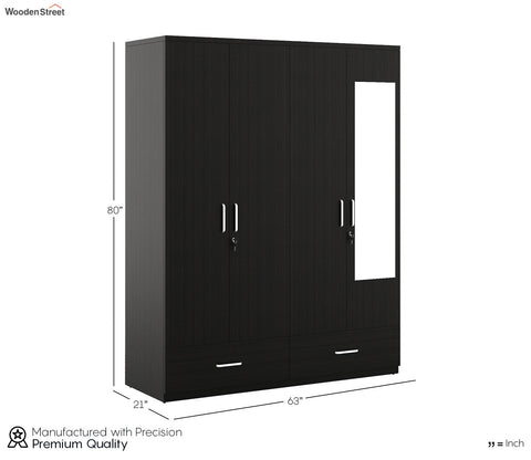 Kosmo Linden 4 Door Wardrobe with Mirror (Flowery Wenge Finish)