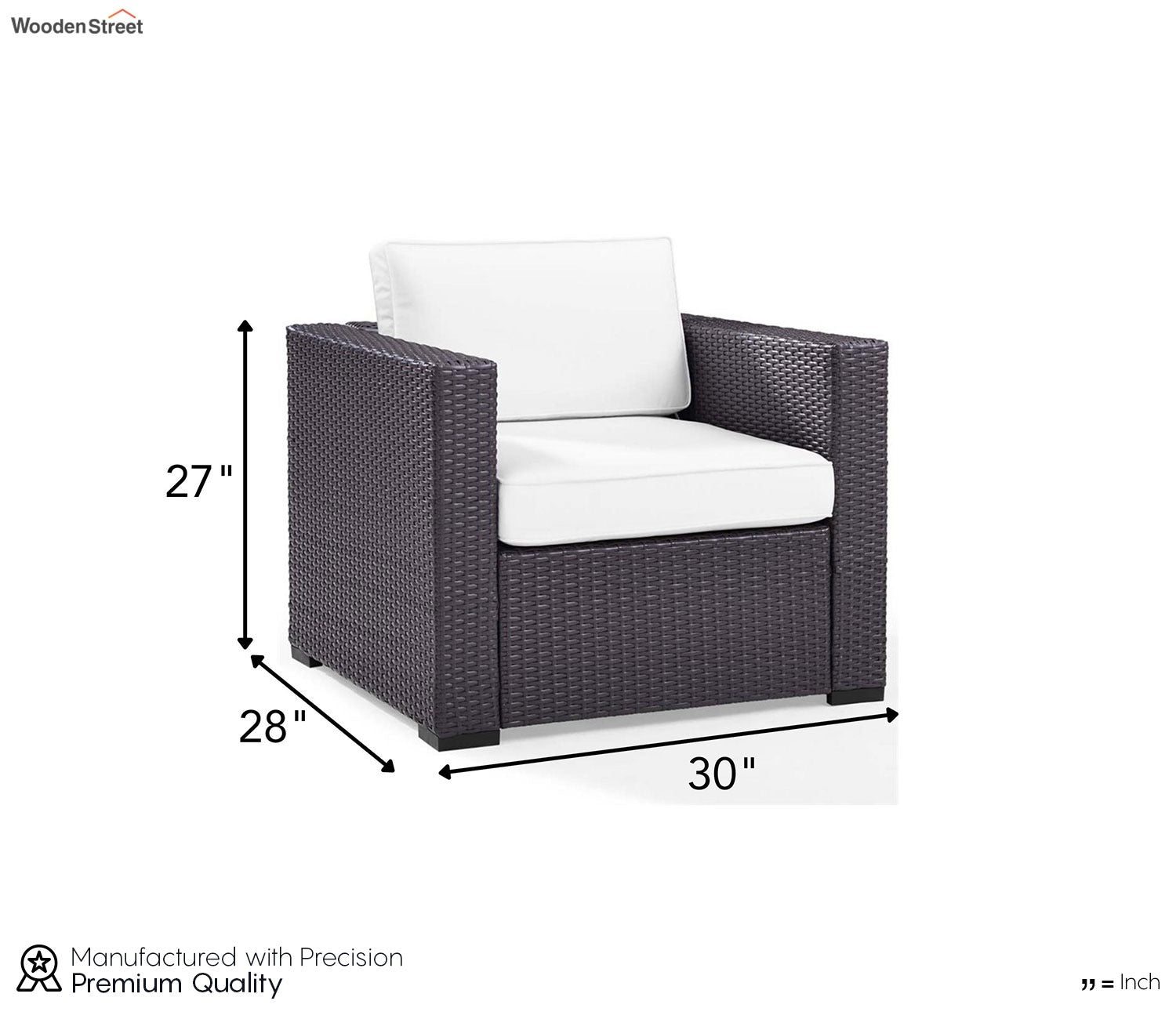 Dark Brown Rattan And Wicker Patio Sofa Cum Chair With White Cushions