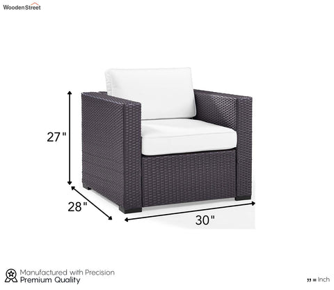 Dark Brown Rattan And Wicker Patio Sofa Cum Chair With White Cushions