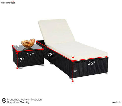 Black Adjustable Outdoor Patio Lounger With Table And Off White Cushions