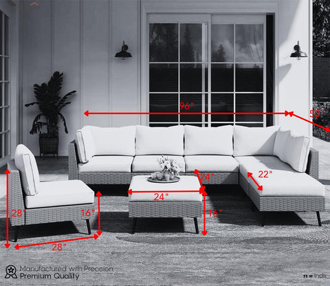 Beige Rattan And Wicker 8 Seater Patio Set With Off White Cushions
