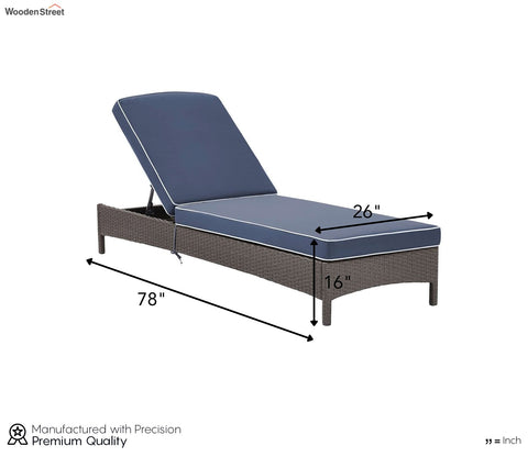 Dark Brown Adjustable Outdoor Patio Lounger With Navy Blue Cushions