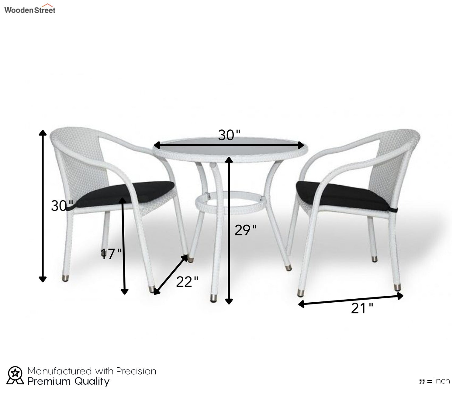White Wicker And Rattan 4 Seater Dining Set With Black Cushions