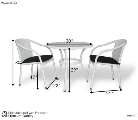 White Wicker And Rattan 4 Seater Dining Set With Black Cushions