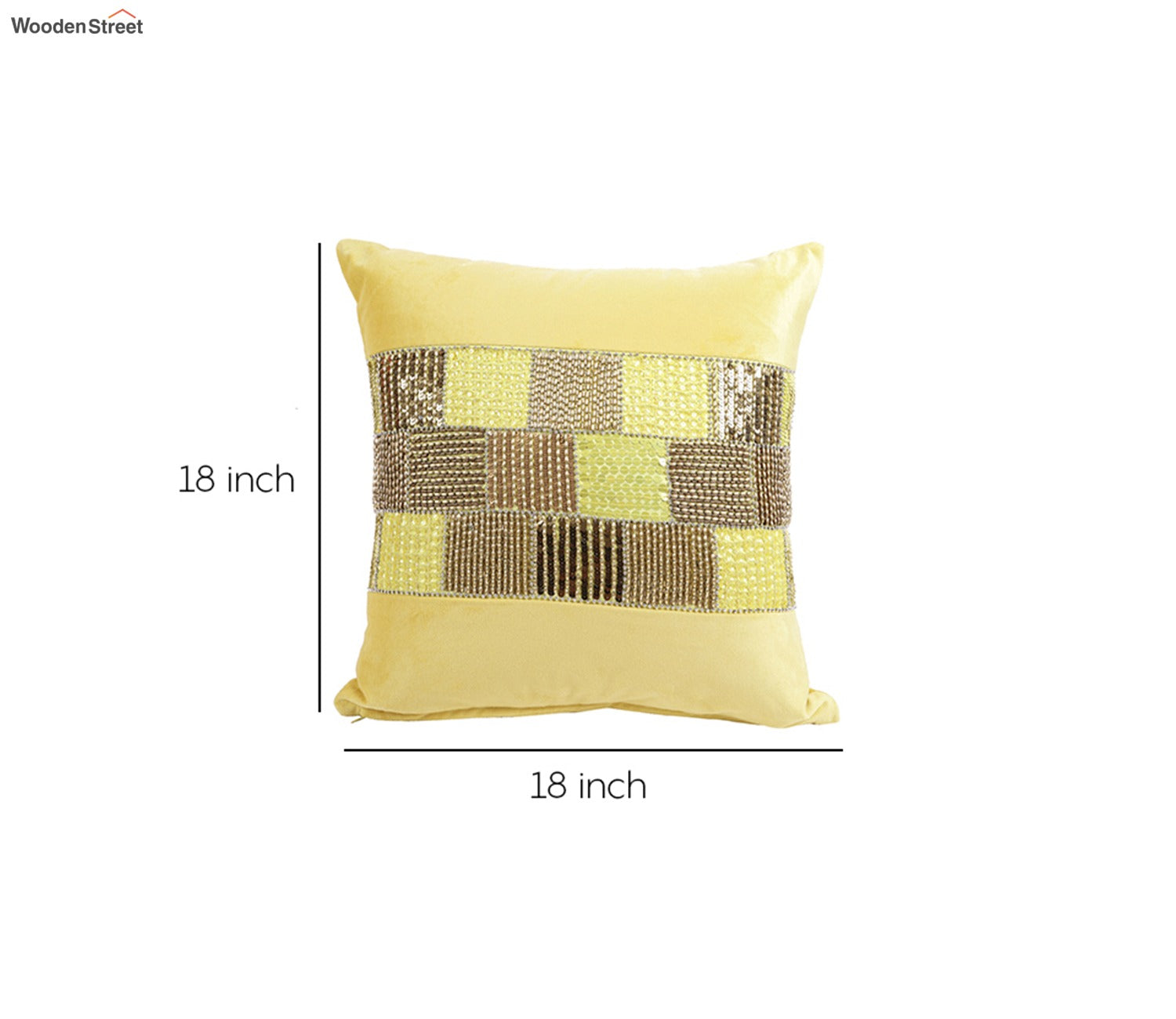 Velvet Beaded Cushion Covers - Set of 2 (Yellow, 18 x 18 inch)