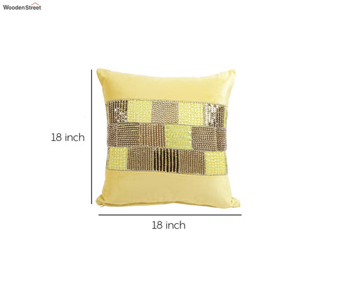 Velvet Beaded Cushion Covers - Set of 2 (Yellow, 18 x 18 inch)