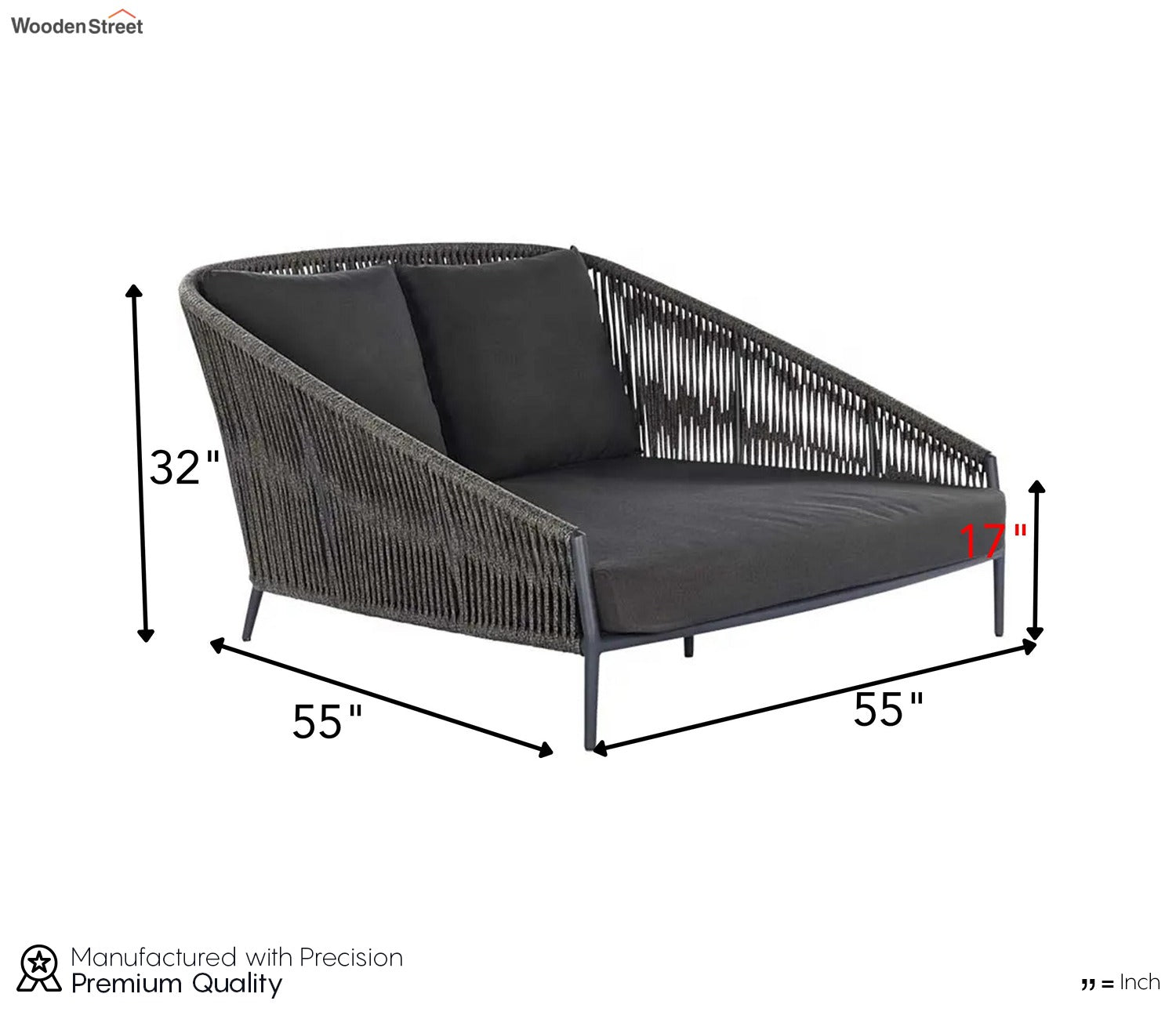 Black Rope Daybed Sofa Set With Black Cushions