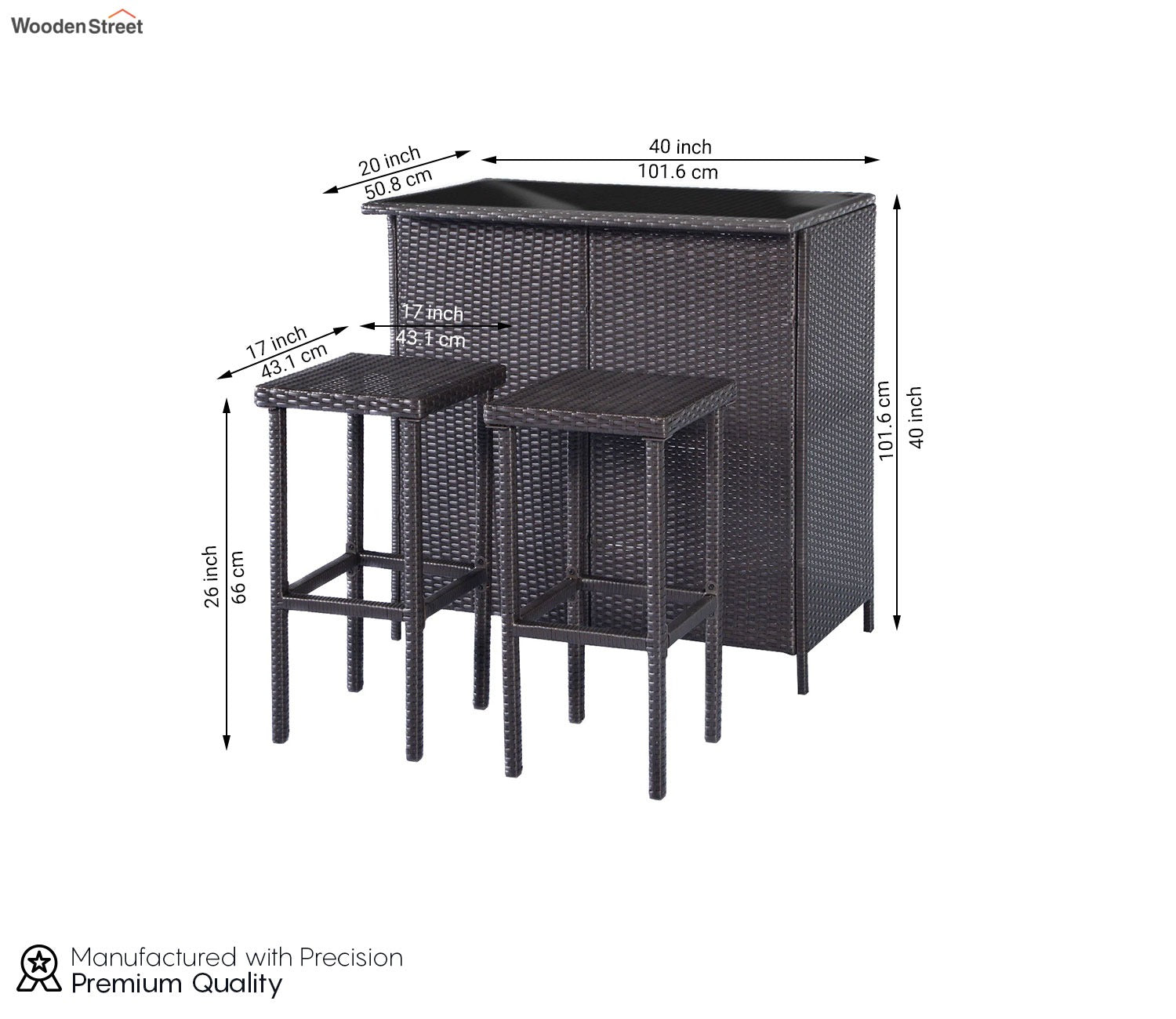 Black Rattan And Wicker 2 Seater Outdoor Bar Set