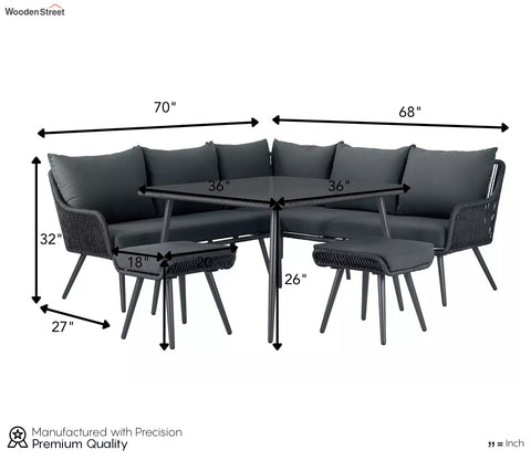 Black Rope L Shape Sofa Set With Table And Black Cushions