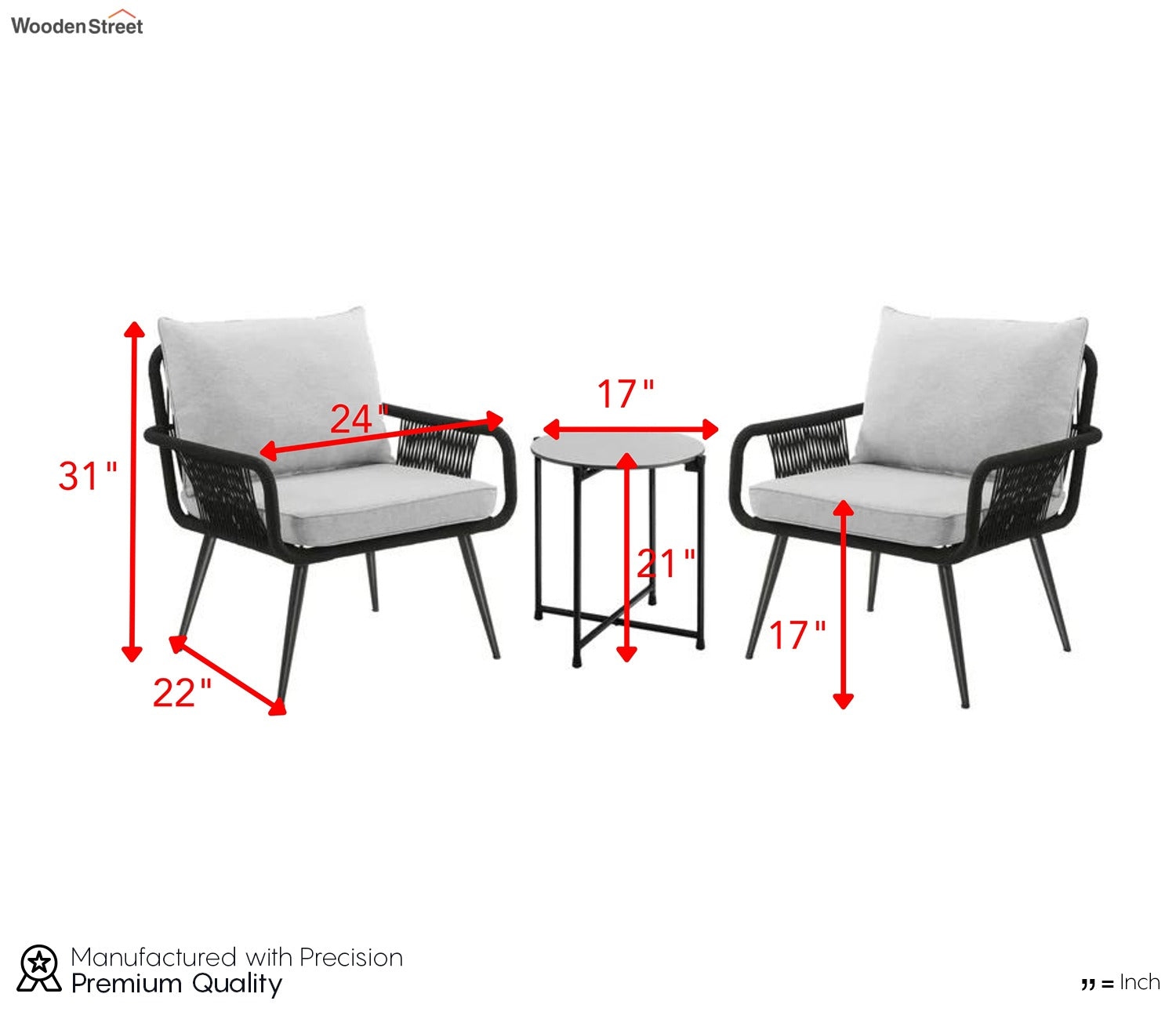 Black Rope 2 Seater Chair With Table And Off White Cushions Balcony Set