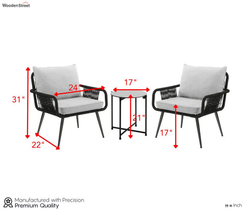 Black Rope 2 Seater Chair With Table And Off White Cushions Balcony Set