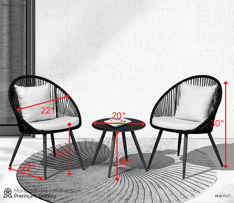 Black Rope 2 Seater Chair With Table And Off White Cushions Patio Set