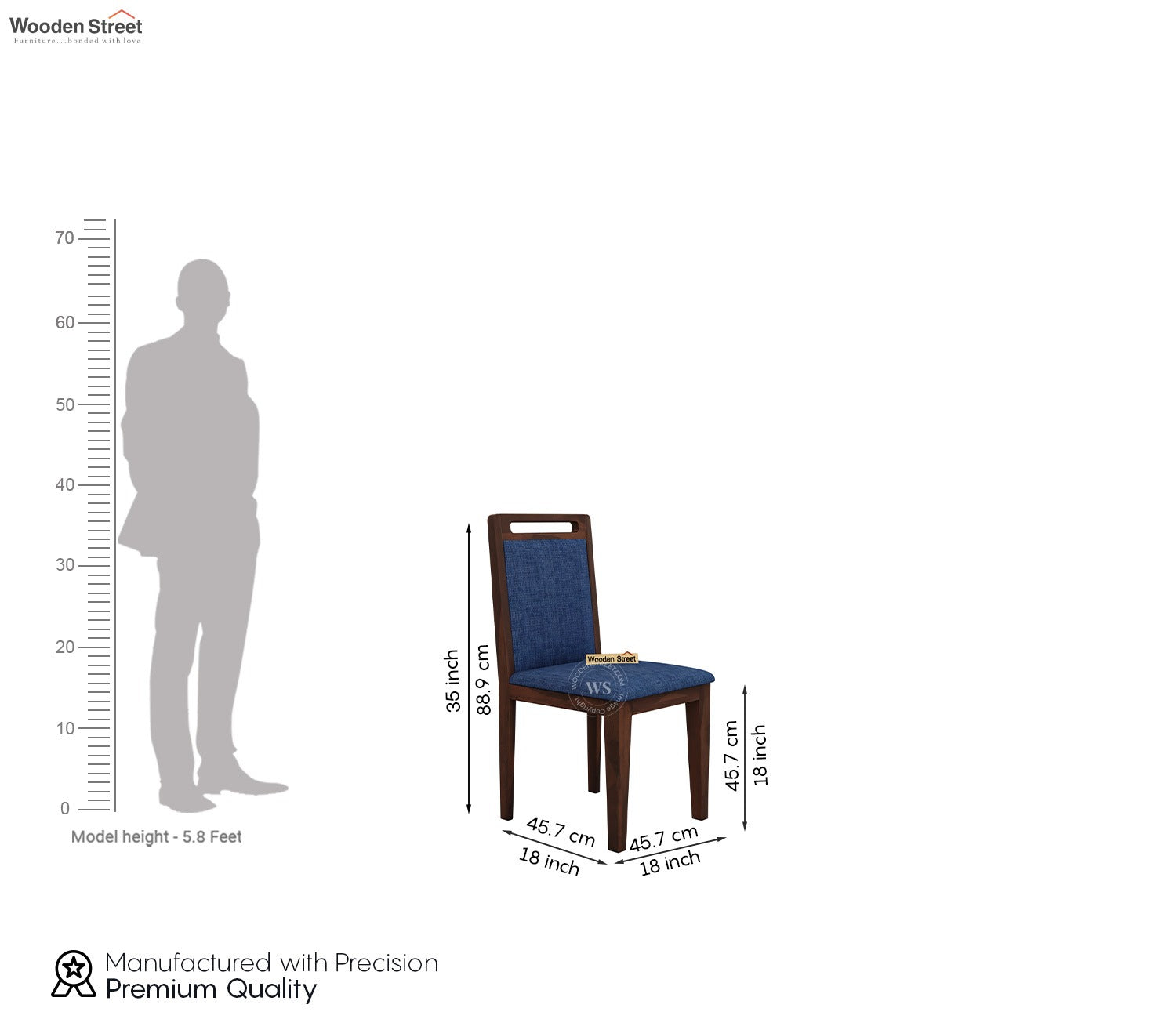 Hazel Sheesham Wood Reverse Upholstery Dining Chair - Set of 1 (Cotton, Walnut Iris Blue)