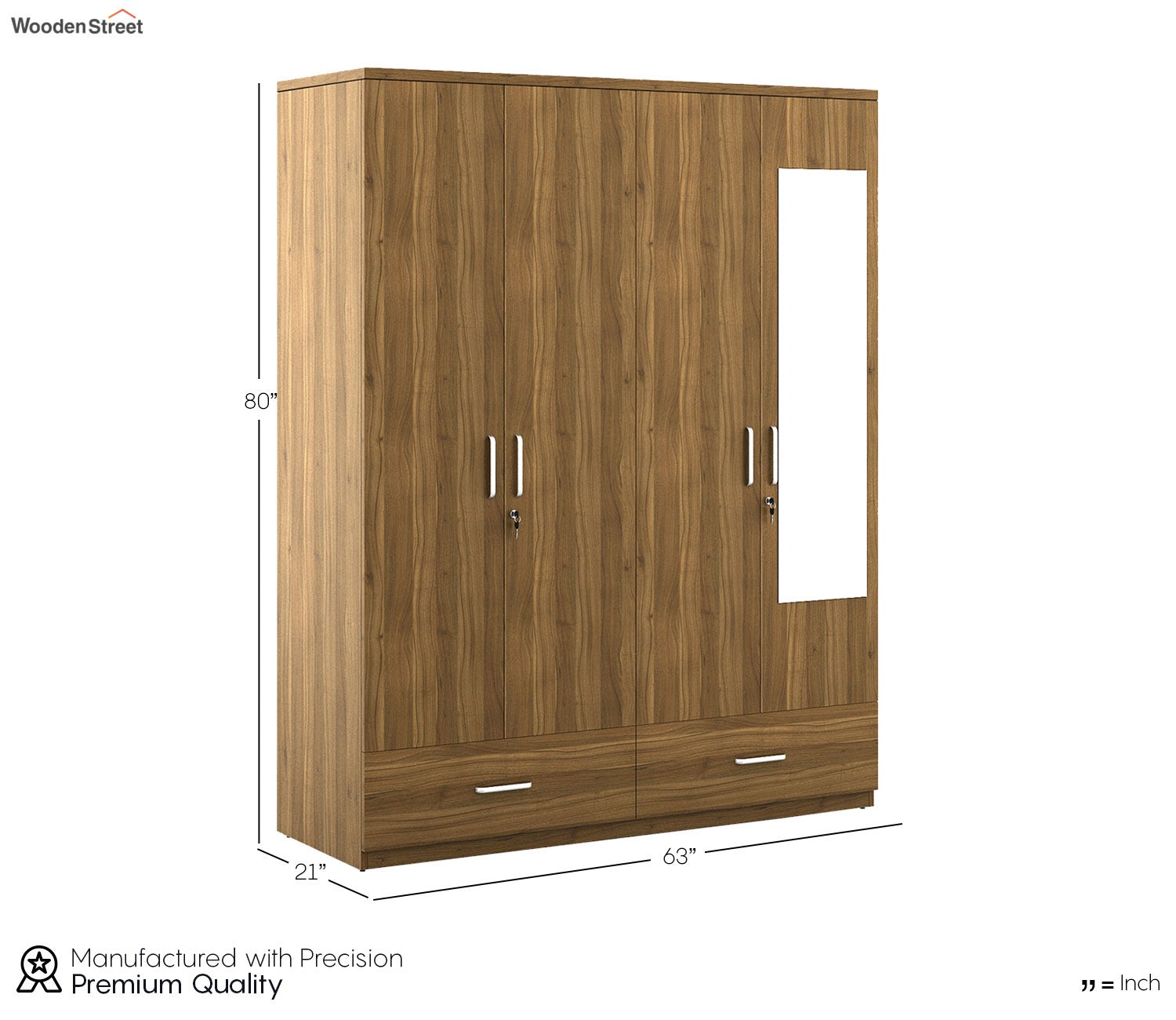 Kosmo Linden 4 Door Wardrobe with Mirror (Exotic Teak Finish)
